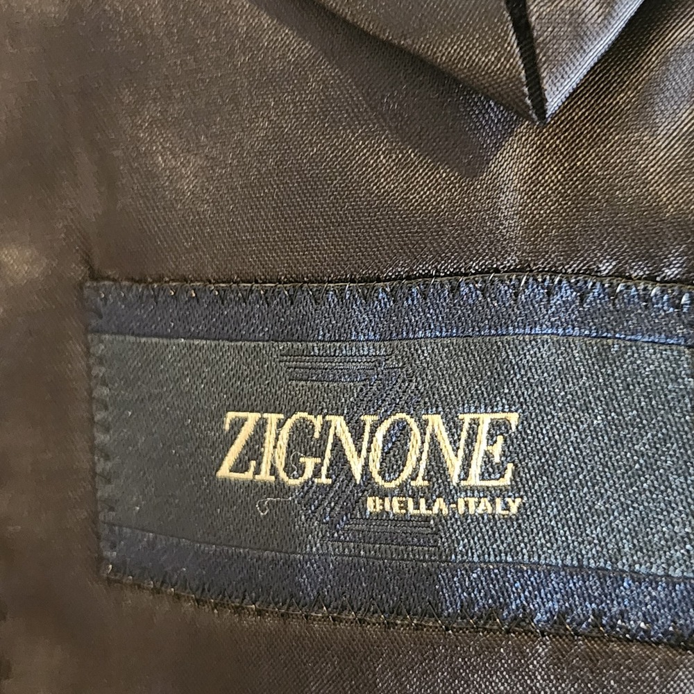 Menticano Zignone Wool Sport Coat Mens 42R Navy Blue Windowpane Blazer Casual - Picture 15 of 16